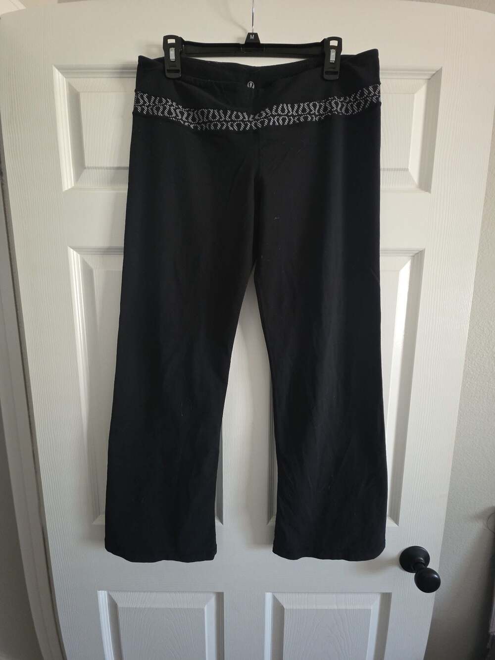 Vintage Lululemon Groove Pant Black Reversible Patterned Waistband Flare Size 12